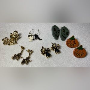 Halloween jewelry bundle of 5 earrings and 1 pin.
